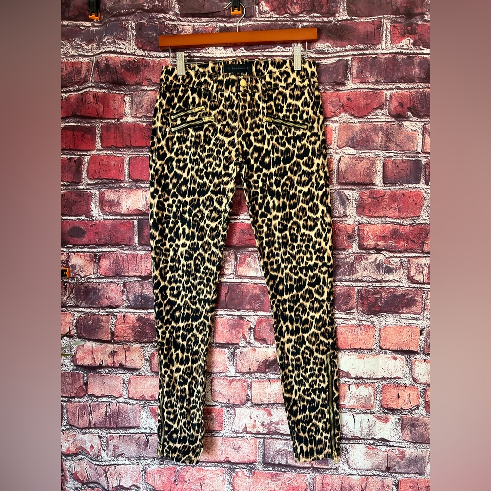 🐆 Juicy Couture Leopard Print Moto Skinny Jeans - Gold Zippers